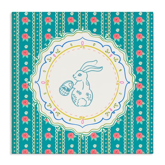 Stupell Industries Flower Stripes Pattern Bunny Canvas Wall Art